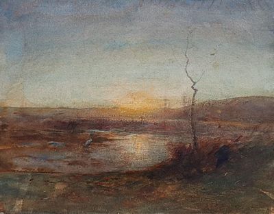 an image of a painting of a sunset over a body of water