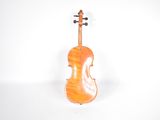 an orange violin sitting on top of a white surface