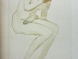 painting of a man sitting on a chair with his head in his hands