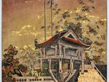 an image of a painting of a pagoda in the middle of a field
