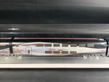 a model of a train on display in a glass case