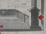 a drawing of a woman in a red dress standing in a room