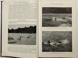 a book open to a page with pictures of people in the water