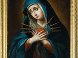 a painting of a woman holding an apple in her hands