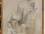 a drawing of a nude woman sitting on a couch