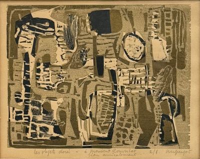 peinture représentant une image en noir et blanc d'un ensemble d'objets