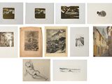 many pictures of a bunch of drawings on a white surface