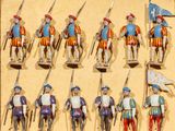 de nombreuses figurines représentant des hommes vêtus de tenues variées