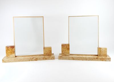 pair of art deco marble and brass mirror stands