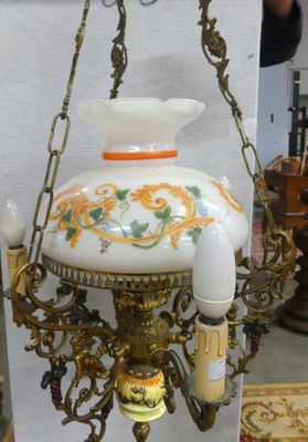 a lamp hanging from the ceiling in a room