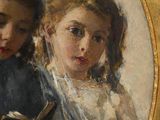 painting of two young girls holding a rosary and a rosary in their hands
