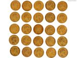 une image représentant plusieurs pièces d'or sur un fond blanc