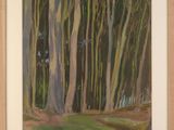 an oil painting of a forest scene with trees and grass