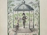 drawing of a man and woman in a gazebo surrounded by birds