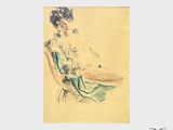 l'image d'un dessin représentant une femme assise sur une chaise