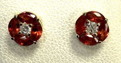 Paire DE Boutons D'Oreilles EN OR Jaune, Saphirs Orange ET D…