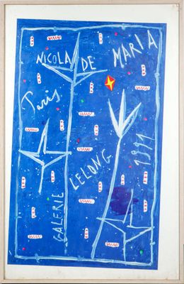 une photo d'une affiche bleue sur laquelle figurent des inscriptions