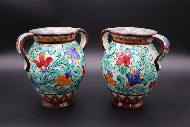 CERART Monaco – Paire de vases à deux anses en céramique lustrée ...