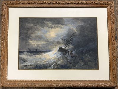 an image of a painting of a ship in a stormy sea