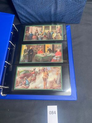 a blue binder with pictures of people on it