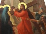 tableau représentant Jésus portant la croix jusqu'à la maison de Jésus