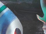 a close up of a painting of a fish with a wrench on it