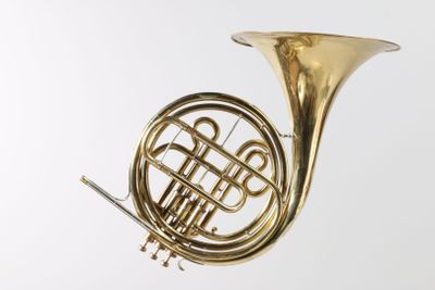 an image of a brass french horn on a white background