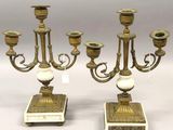 pair of antique brass candelabs with marble bases