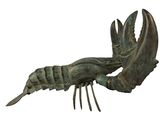 a statue of a lobster on display on a white background