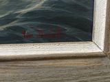 a picture of a painting of a boat in the water