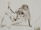 a drawing of a woman laying on the ground with a cross