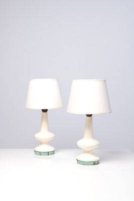 deux lampes blanches posées l'une à côté de l'autre sur une table
