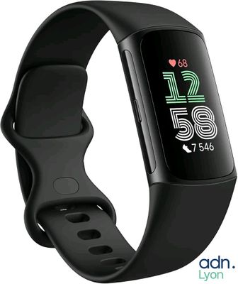 a black smart watch with a heart rate monitor on the screen