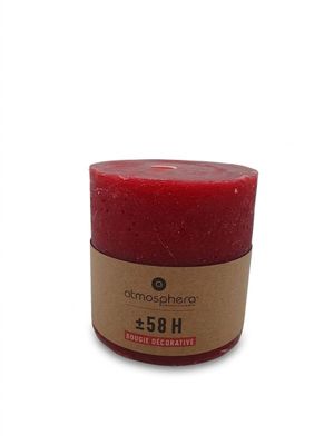 a close up of a red candle on a white background