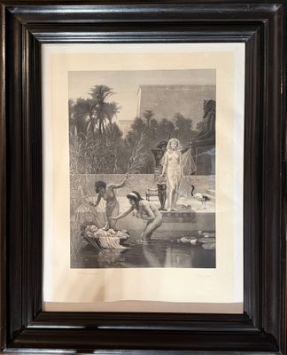 painting of a woman and two children sitting on a boat in the water