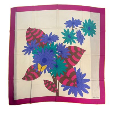 GRES PARIS Carré en soie Impression d'un bouquet de fleurs c… - Photo 1