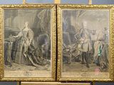 two paintings of a man and a woman are on display