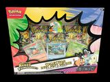 the box is full of pokemon trading cards and other collectibles