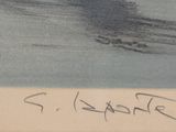 a drawing of a man riding a surfboard in the water
