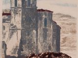 une image représentant un dessin d'un bâtiment situé au sommet d'une colline