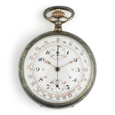 a silver pocket watch on a white background