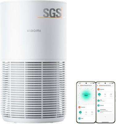 an image of a smart air purifier next to a phone