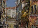 un tableau représentant un canal avec des bateaux dessus