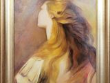 a painting of a woman with long blonde hair in a gold frame