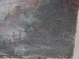 a close up of a painting of a person on a horse