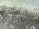 tableau représentant un tableau où l'on voit un groupe de personnes marchant sur une plage