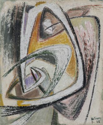 an image of a painting of a white and yellow abstract design