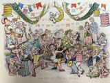a drawing of a group of people dancing in a party