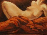 une peinture à l'huile représentant une femme nue allongée sur un lit