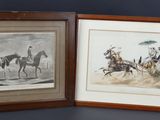 deux photos encadrées représentant des chevaux et des cavaliers, dans un cadre en bois